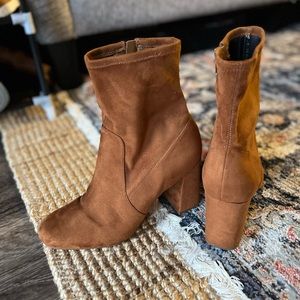 Camel Faux suede sock bootie boots
